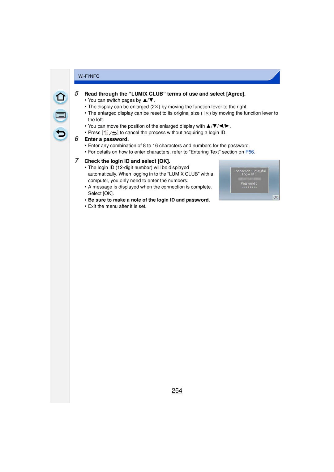 Panasonic DMCGF6KK owner manual 254, Read through the Lumix Club terms of use and select Agree, Enter a password 