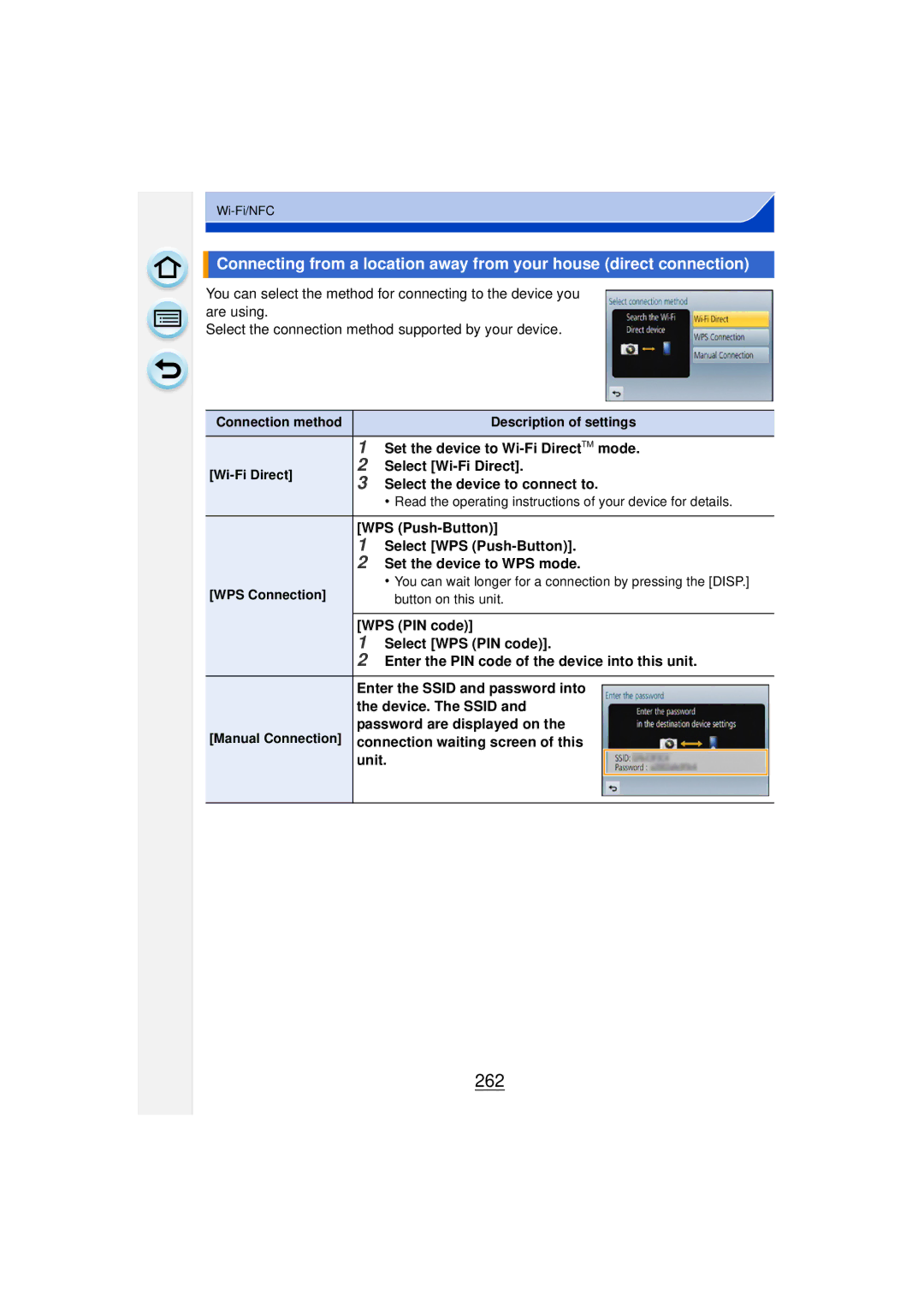 Panasonic DMCGF6KK 262, Set the device to Wi-Fi DirectTM mode, Select Wi-Fi Direct, Select the device to connect to 