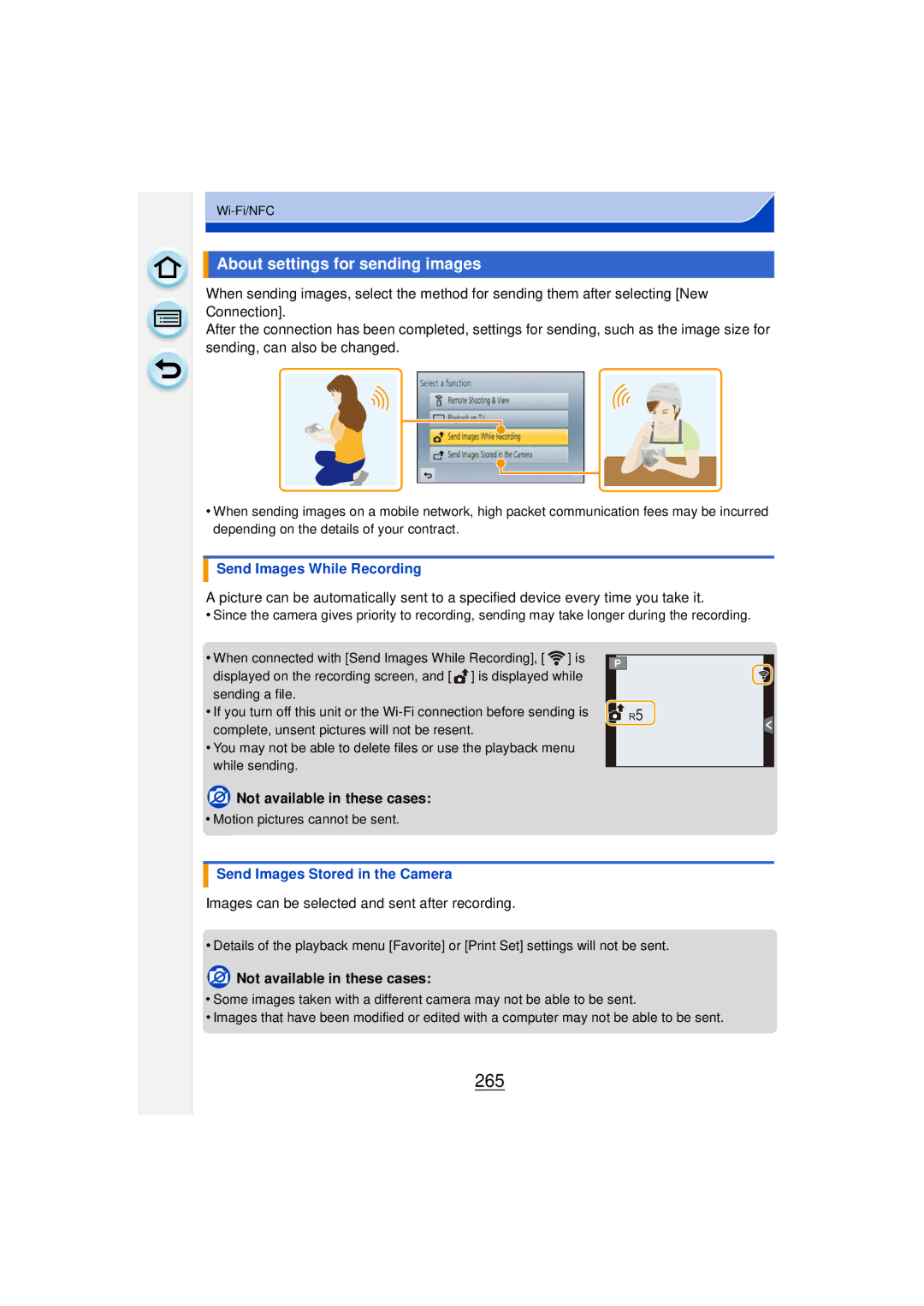 Panasonic DMCGF6KK 265, About settings for sending images, Send Images While Recording, Send Images Stored in the Camera 