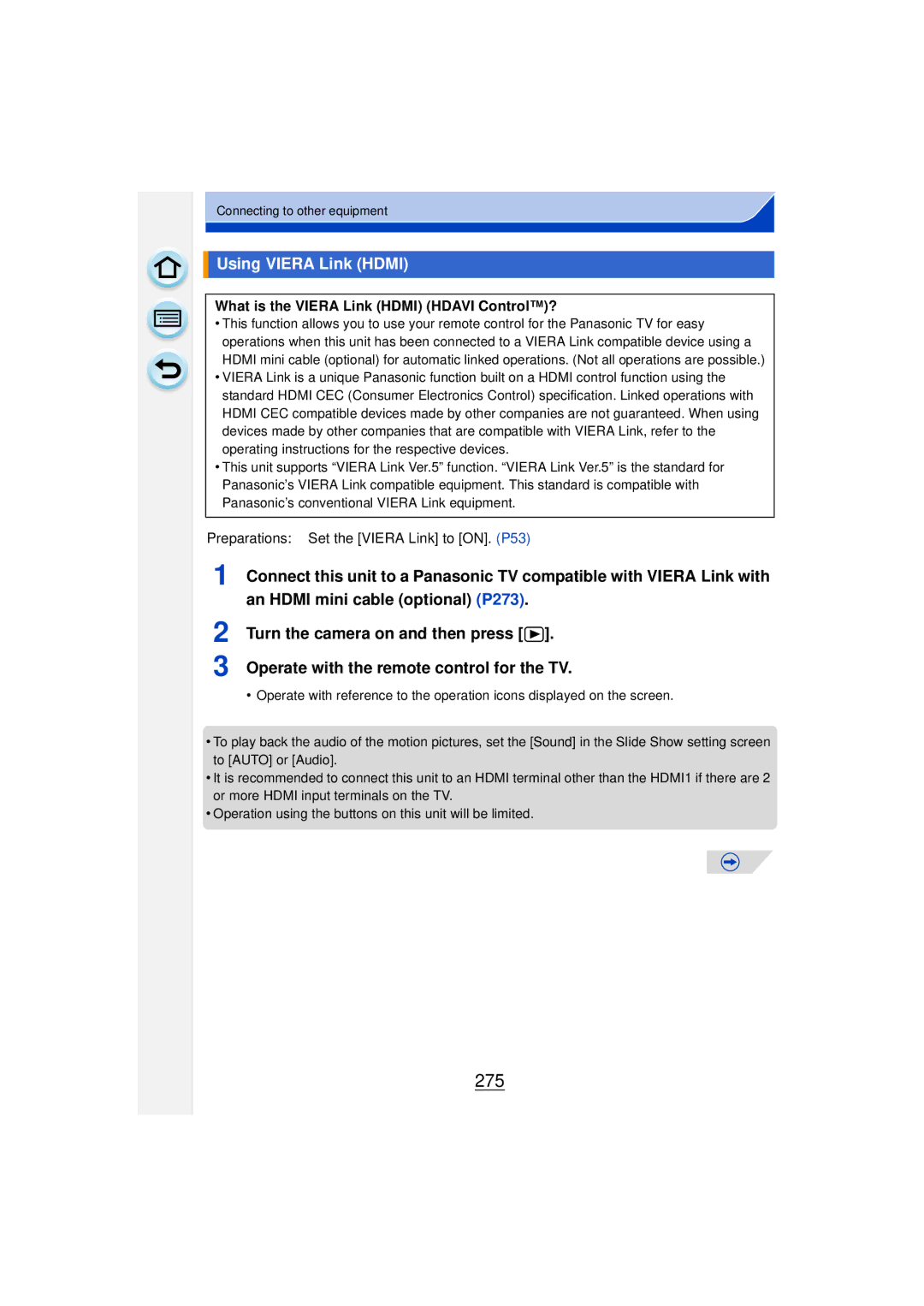 Panasonic DMCGF6KK owner manual 275, Using Viera Link Hdmi, What is the Viera Link Hdmi Hdavi Control? 