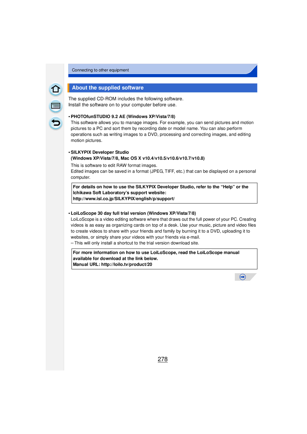 Panasonic DMCGF6KK owner manual 278, About the supplied software, PHOTOfunSTUDIO 9.2 AE Windows XP/Vista/7/8 