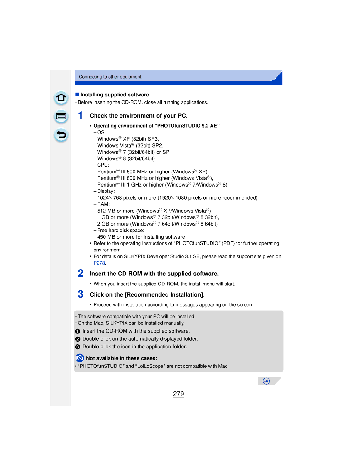 Panasonic DMCGF6KK owner manual 279, Check the environment of your PC, Insert the CD-ROM with the supplied software 