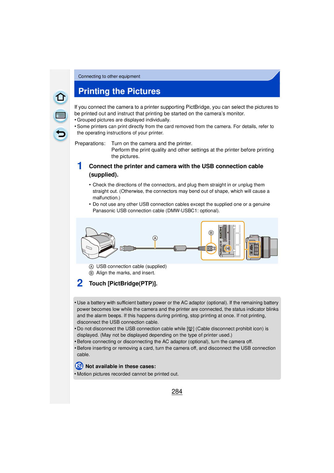 Panasonic DMCGF6KK owner manual Printing the Pictures, 284, Touch PictBridgePTP 