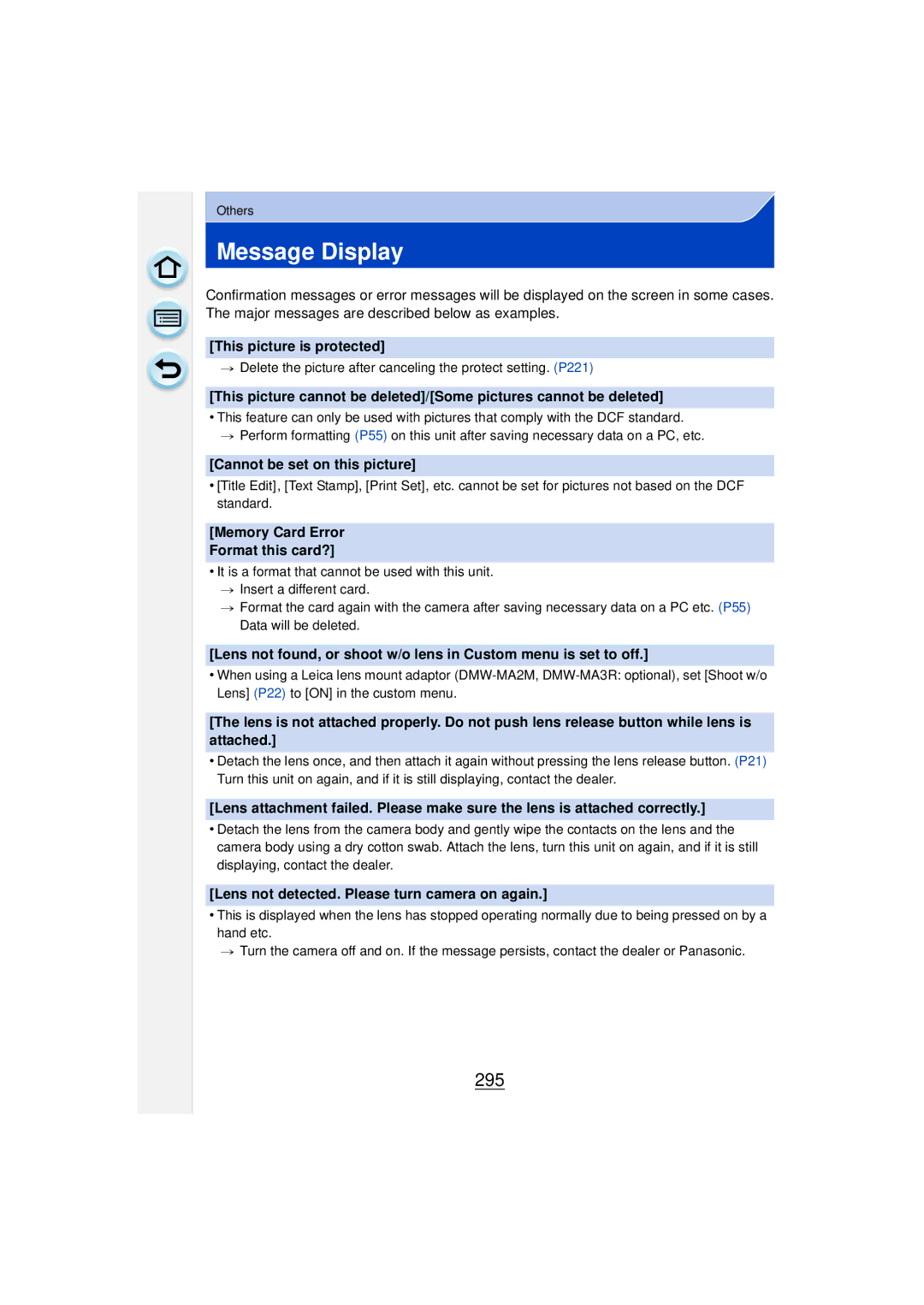 Panasonic DMCGF6KK owner manual Message Display, 295, This picture is protected, Cannot be set on this picture 