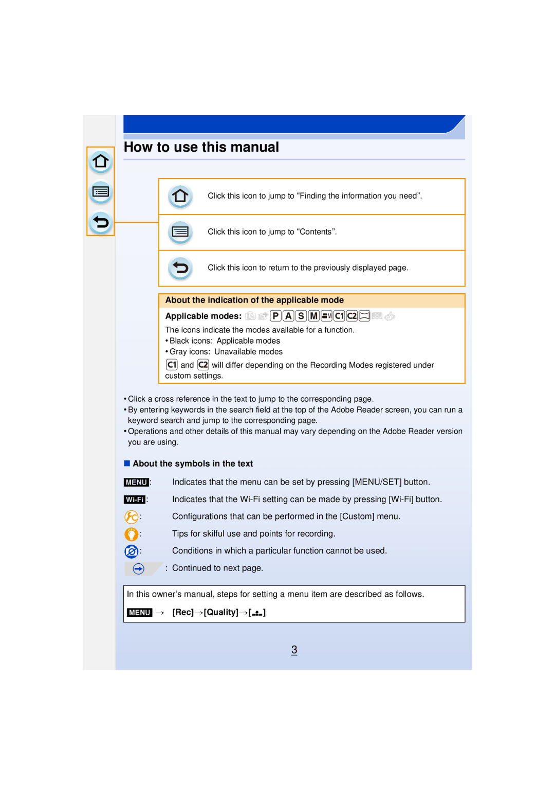 Panasonic DMCGF6KK owner manual About the indication of the applicable mode Applicable modes, About the symbols in the text 