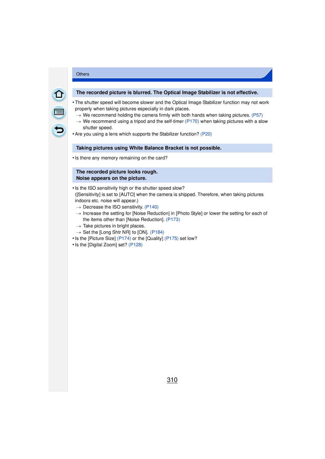 Panasonic DMCGF6KK owner manual 310, Taking pictures using White Balance Bracket is not possible 