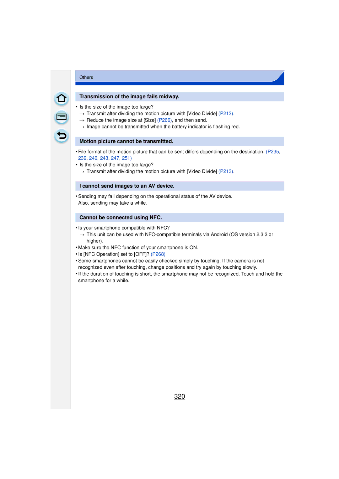 Panasonic DMCGF6KK owner manual 320, Transmission of the image fails midway, Motion picture cannot be transmitted 