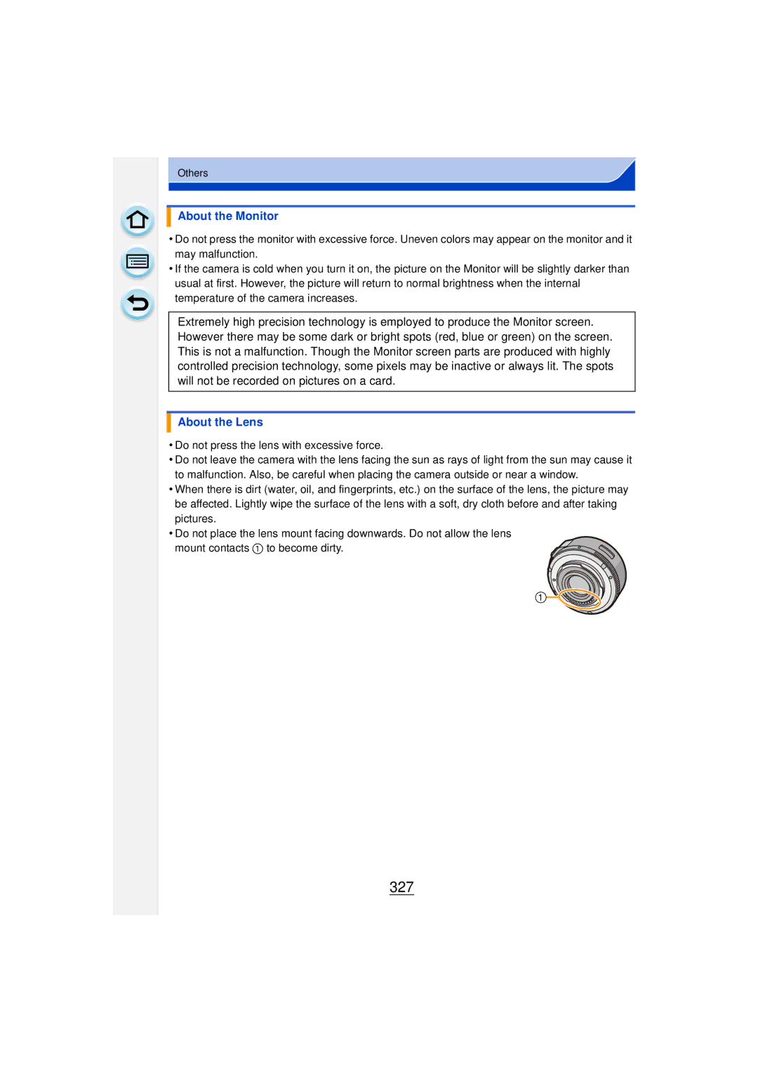 Panasonic DMCGF6KK owner manual 327, About the Monitor, About the Lens 