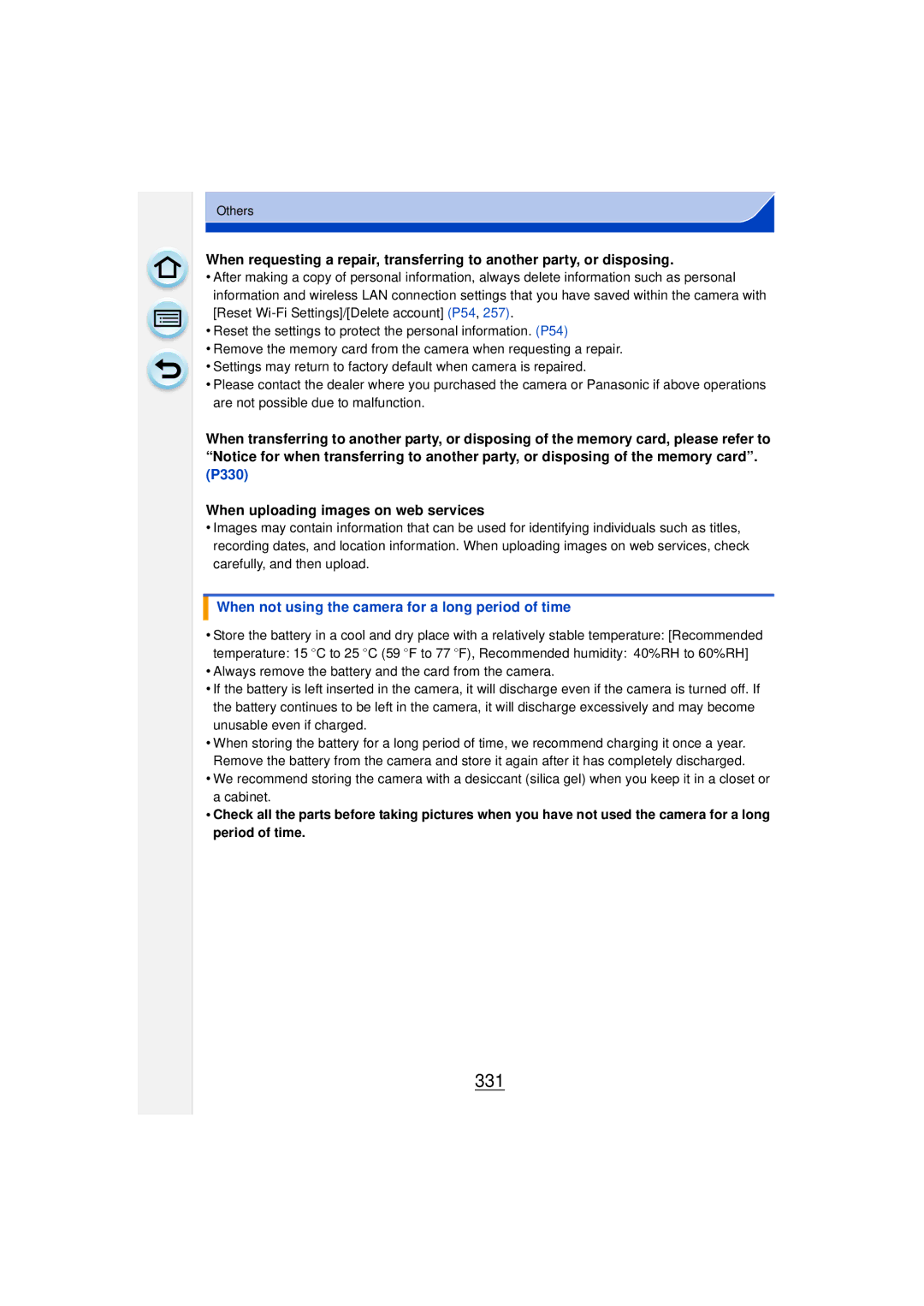 Panasonic DMCGF6KK owner manual 331, When not using the camera for a long period of time 