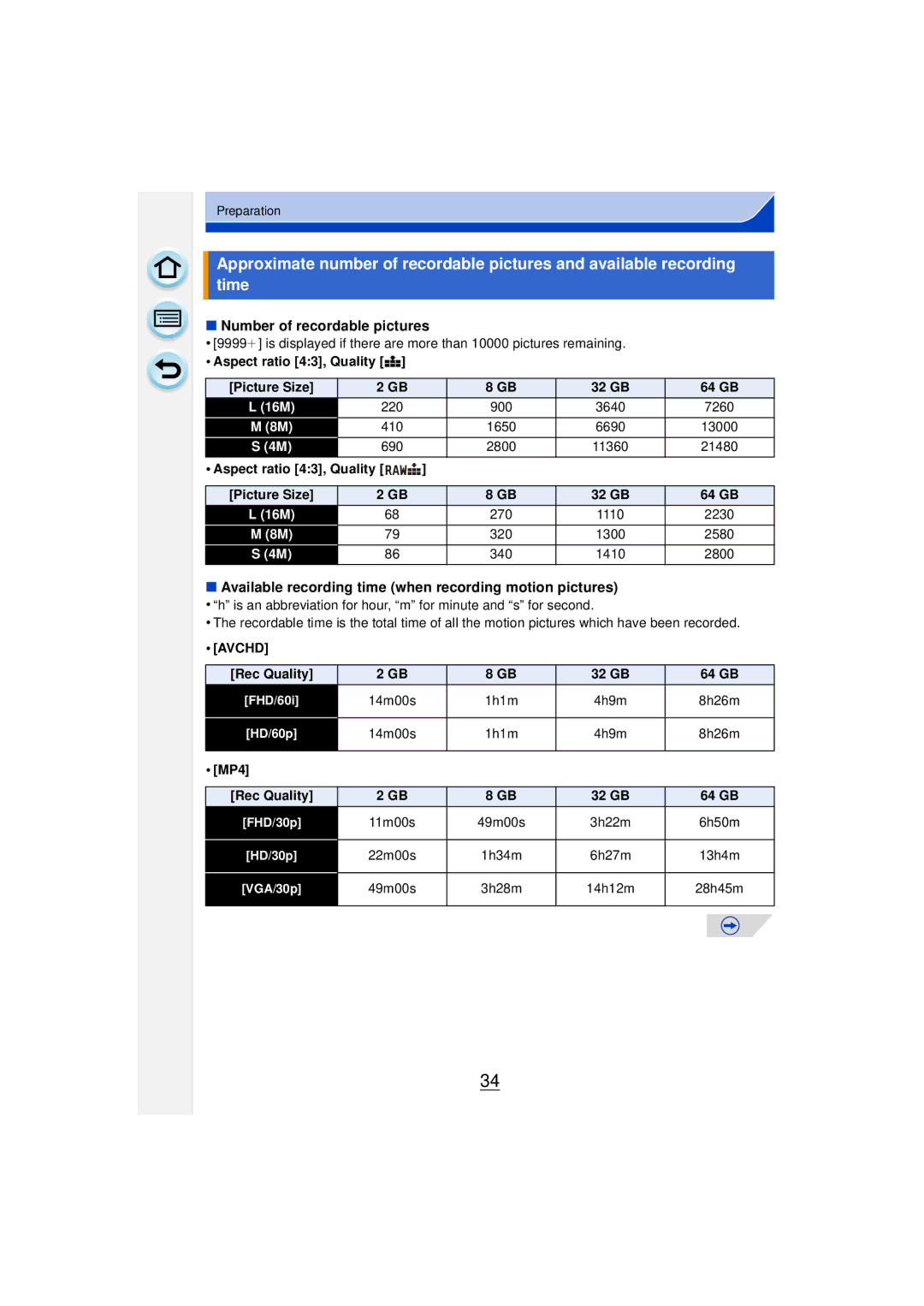 Panasonic DMCGF6KK owner manual Number of recordable pictures, Available recording time when recording motion pictures 