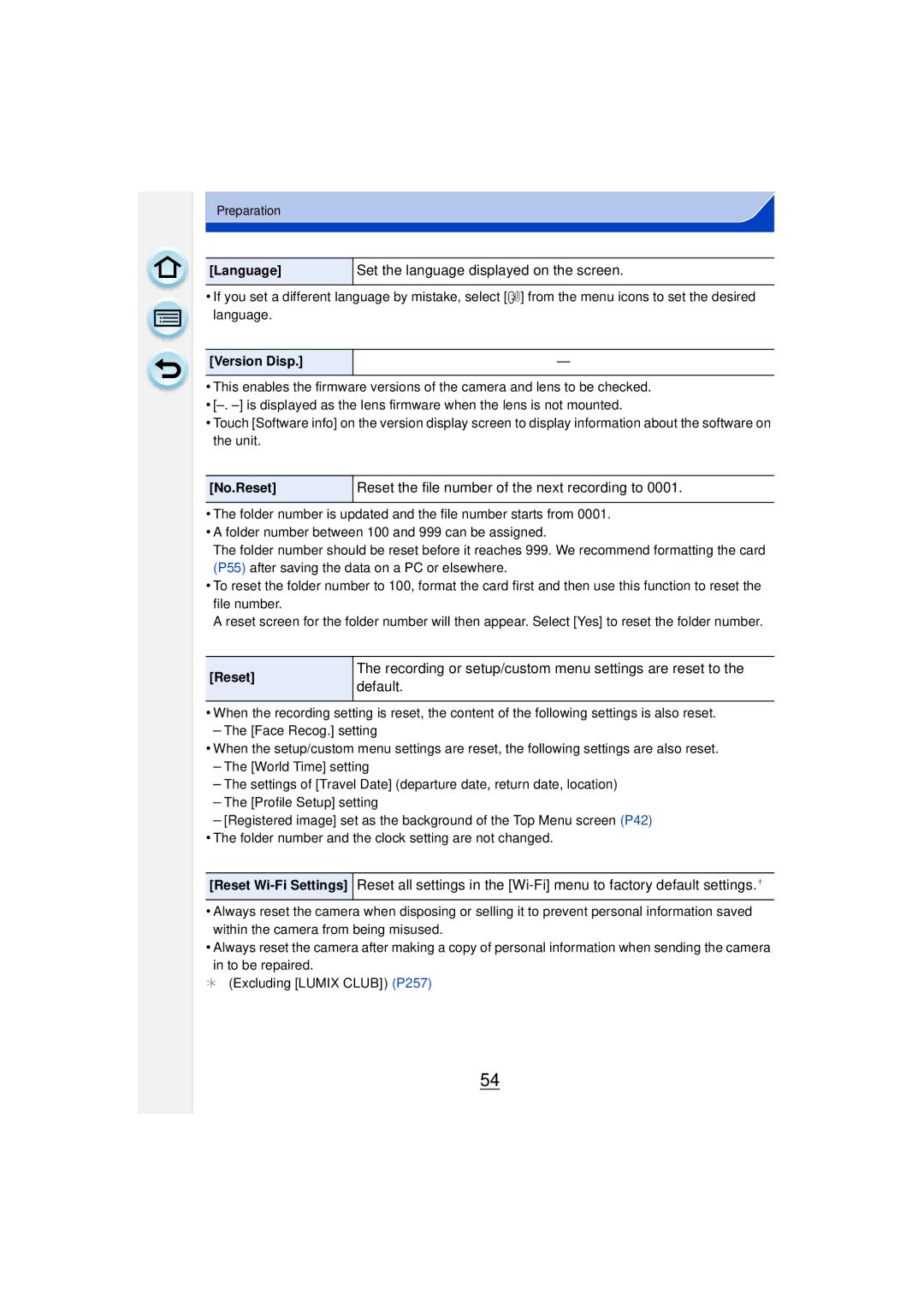 Panasonic DMCGF6KK owner manual Set the language displayed on the screen, Reset the file number of the next recording to 