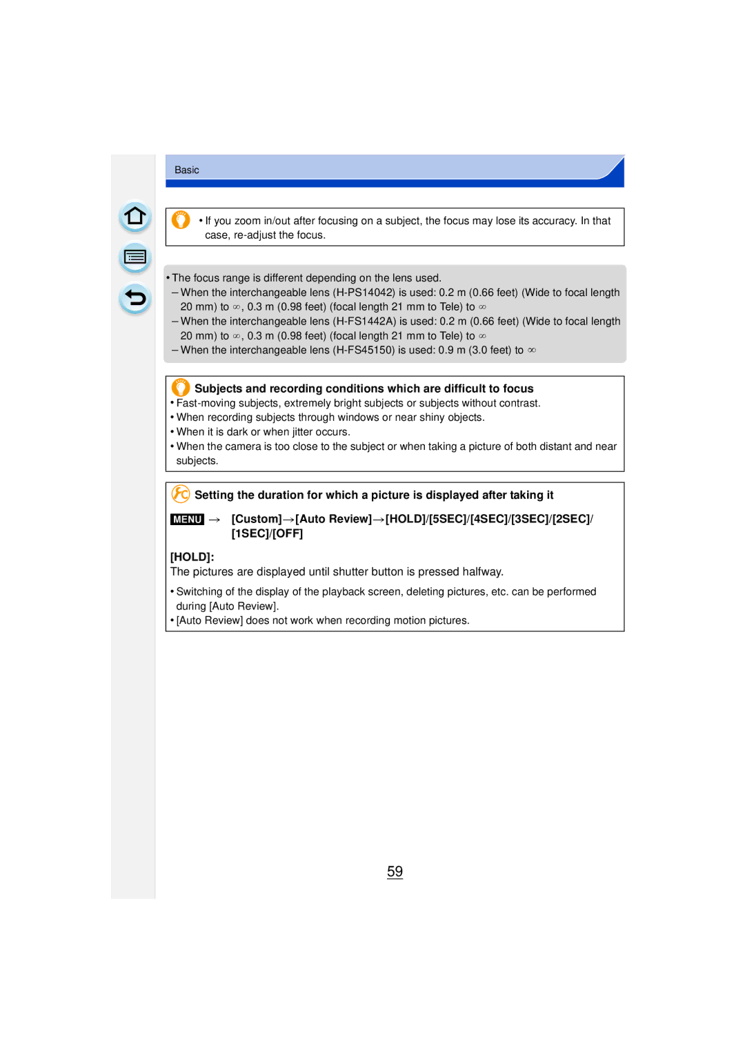 Panasonic DMCGF6KK owner manual Hold 