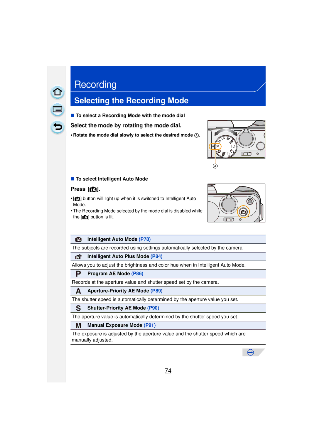 Panasonic DMCGF6KK owner manual Selecting the Recording Mode, Select the mode by rotating the mode dial, Press 