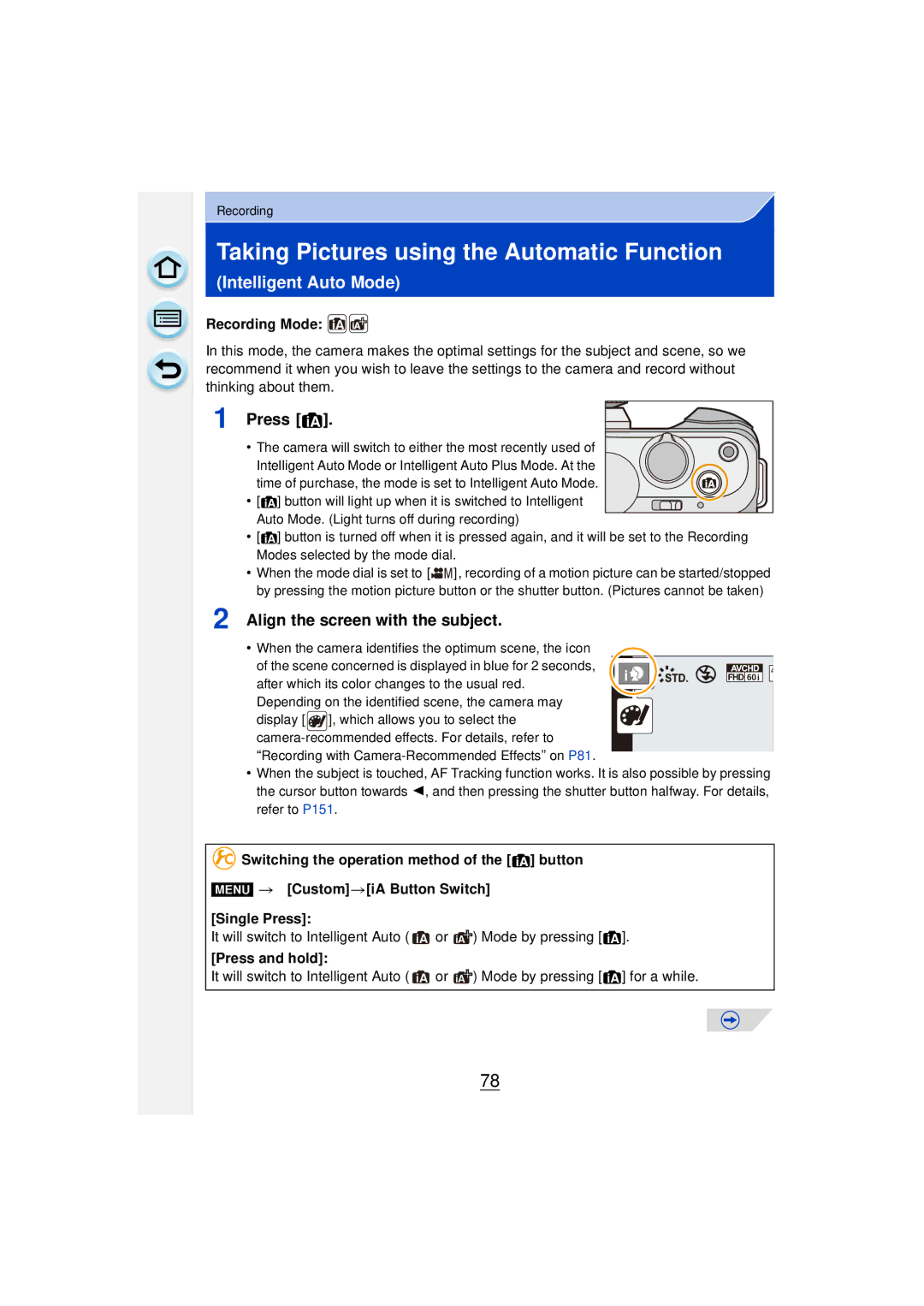 Panasonic DMCGF6KK Taking Pictures using the Automatic Function, Align the screen with the subject, Recording Mode 