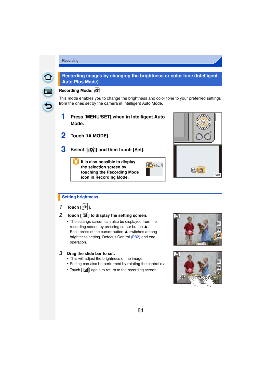 Panasonic DMCGF6KK owner manual Icon in Recording Mode, Setting brightness 