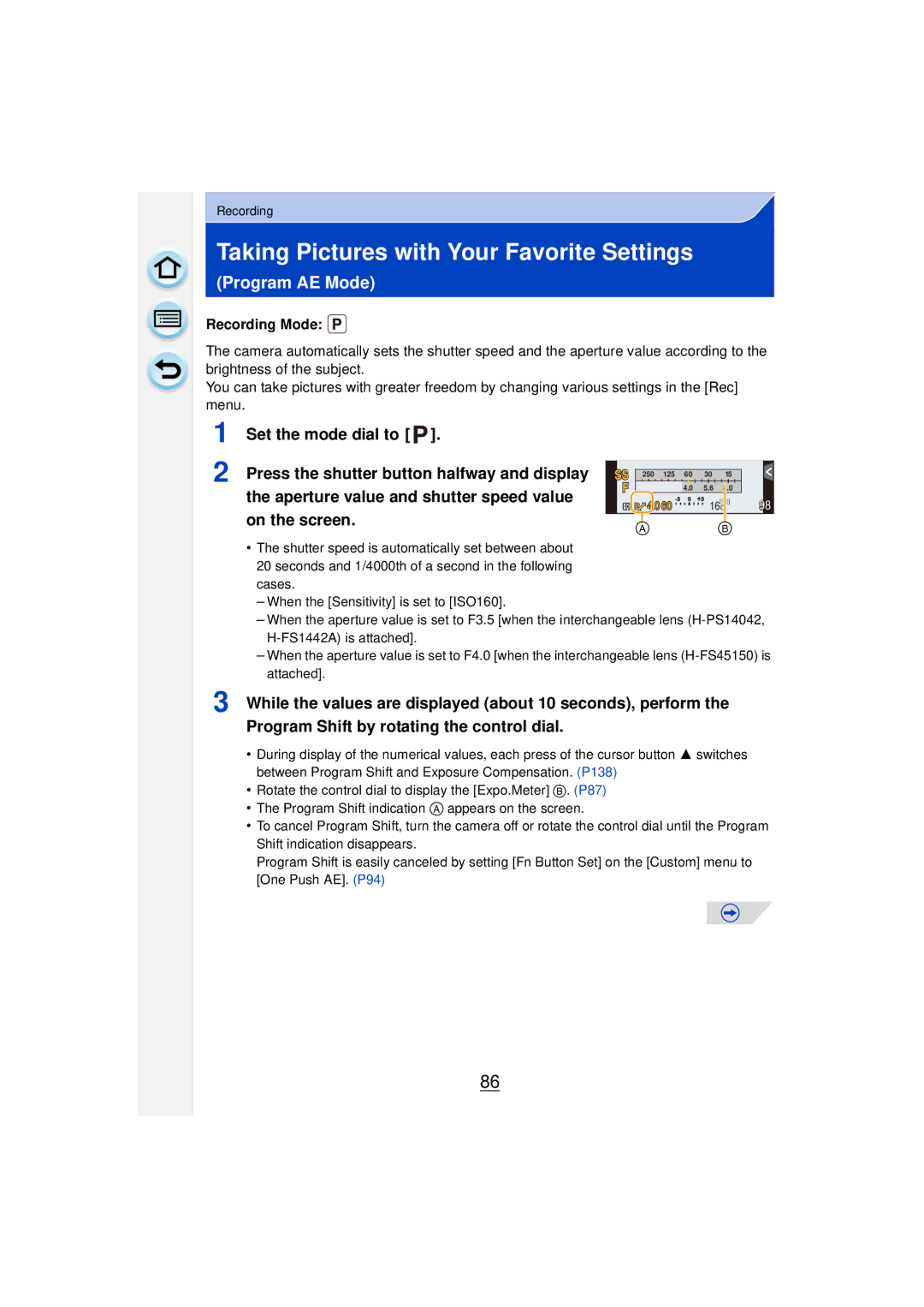 Panasonic DMCGF6KK owner manual Taking Pictures with Your Favorite Settings, Program AE Mode 