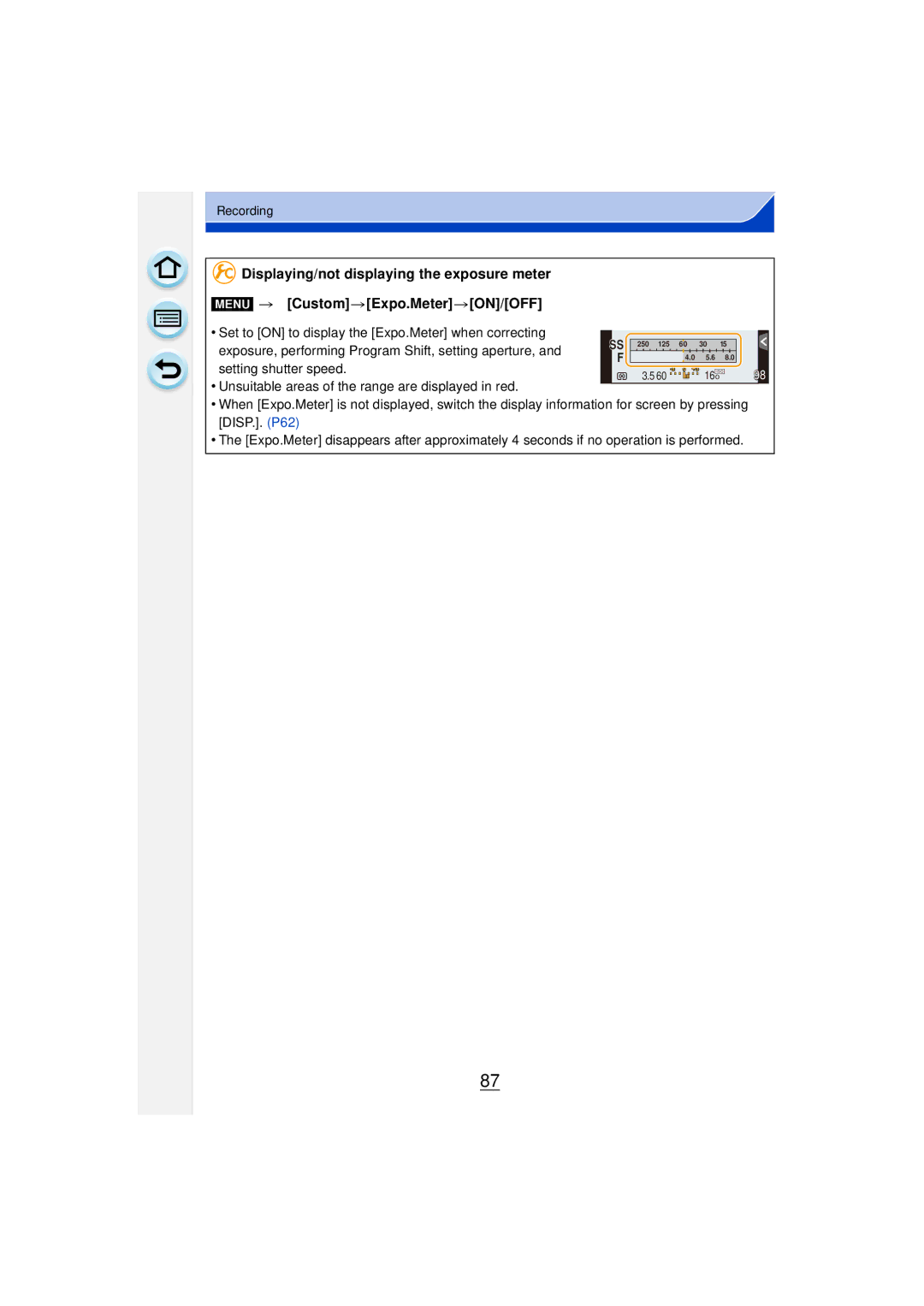 Panasonic DMCGF6KK owner manual Exposure, performing Program Shift, setting aperture 