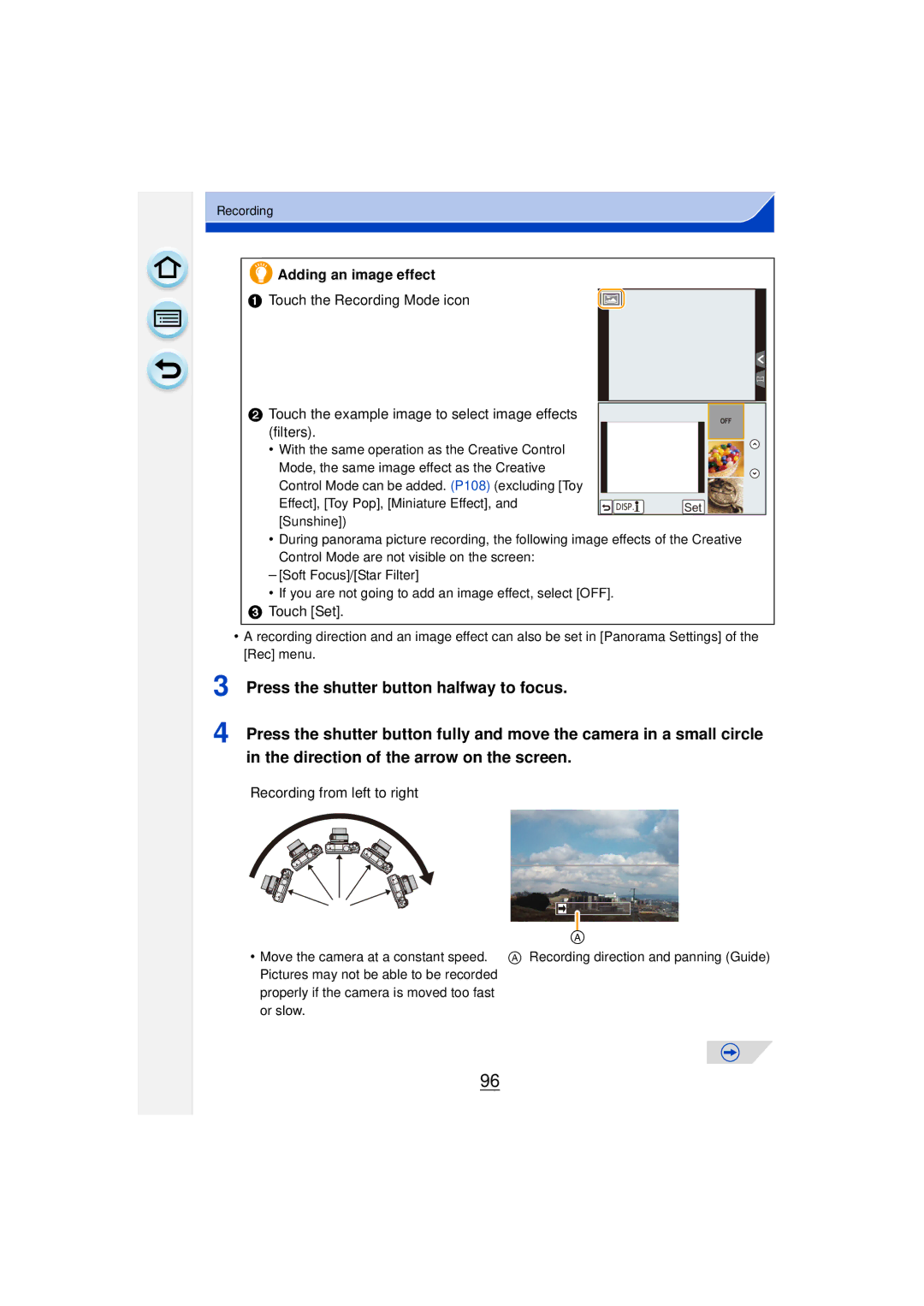 Panasonic DMCGF6KK owner manual Adding an image effect, Filters, Touch Set, Recording from left to right 