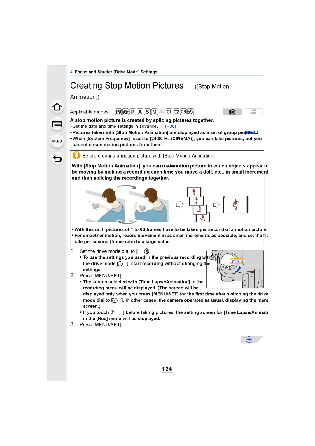 Panasonic DMCGH4KBODY, DMCGH4YAGH owner manual Creating Stop Motion Pictures Stop Motion, 124 