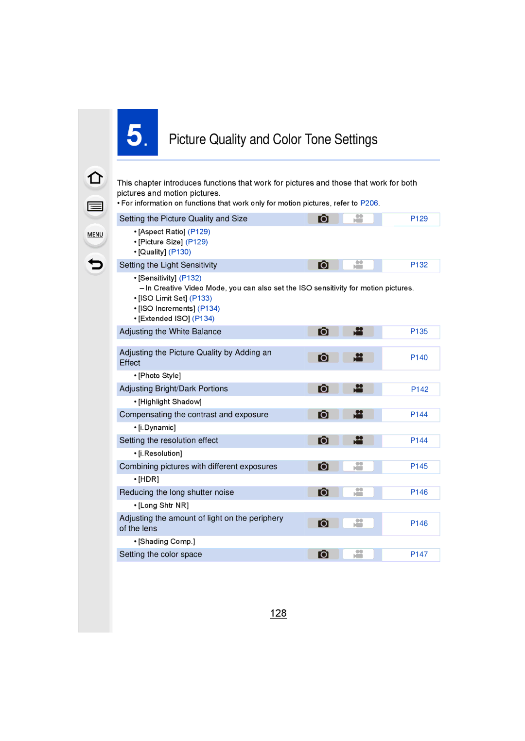 Panasonic DMCGH4KBODY, DMCGH4YAGH owner manual Picture Quality and Color Tone Settings, 128 