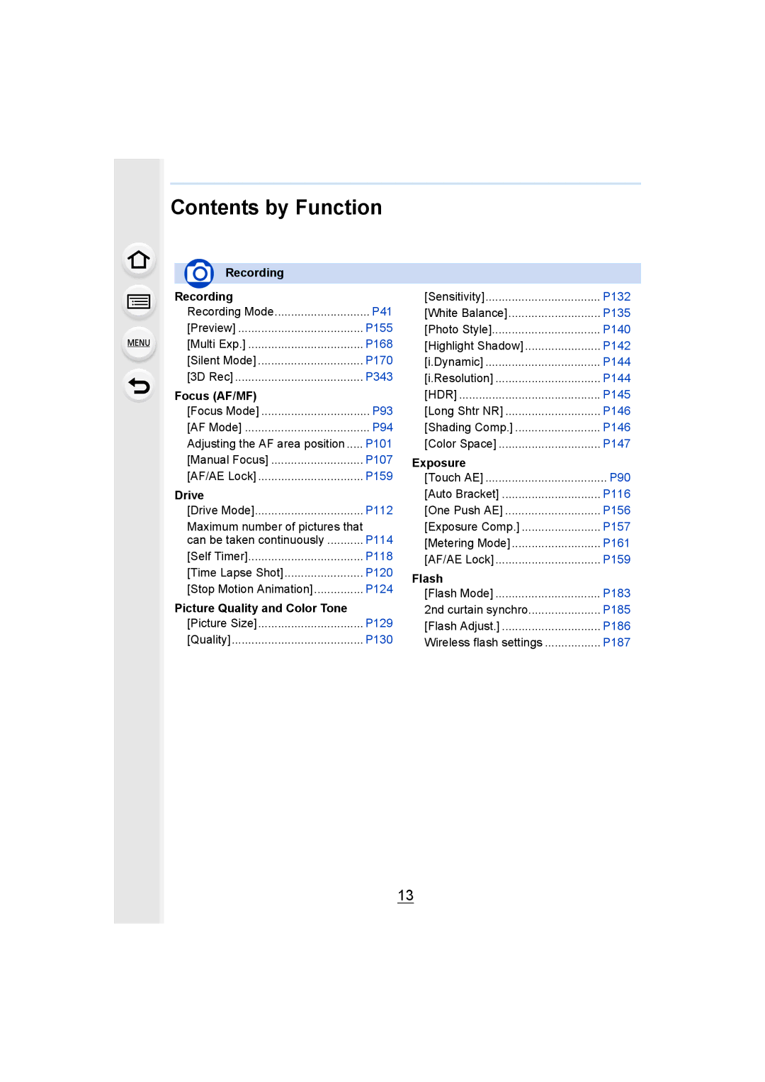 Panasonic DMCGH4YAGH, DMCGH4KBODY owner manual Contents by Function 