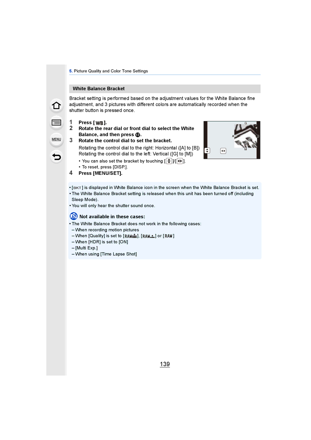 Panasonic DMCGH4YAGH, DMCGH4KBODY owner manual 139, White Balance Bracket 