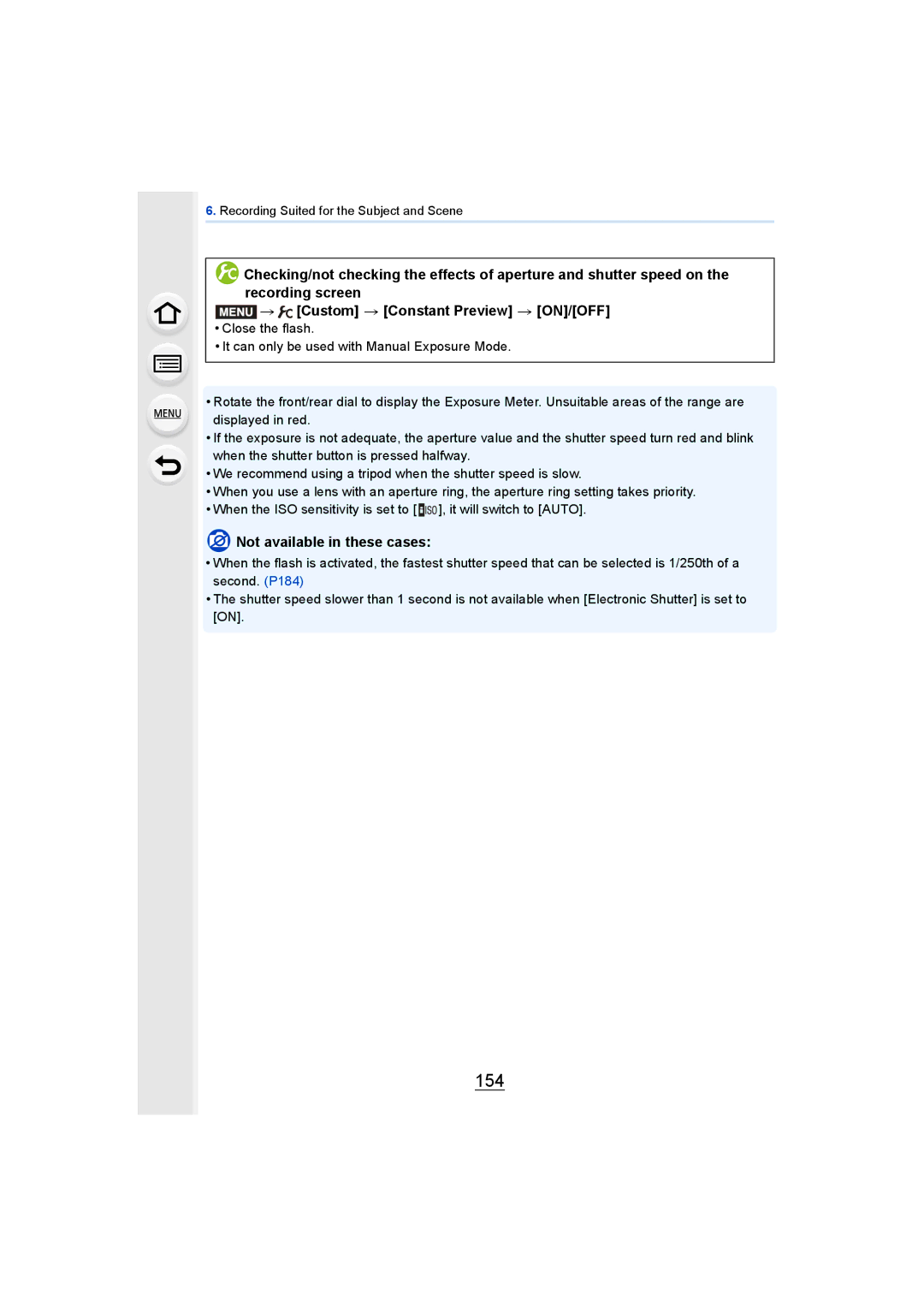 Panasonic DMCGH4KBODY, DMCGH4YAGH owner manual 154, Not available in these cases 