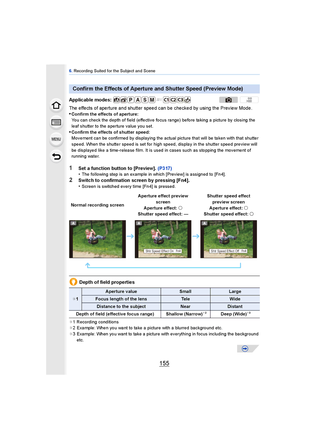 Panasonic DMCGH4YAGH 155, Set a function button to Preview. P317, Switch to confirmation screen by pressing Fn4 