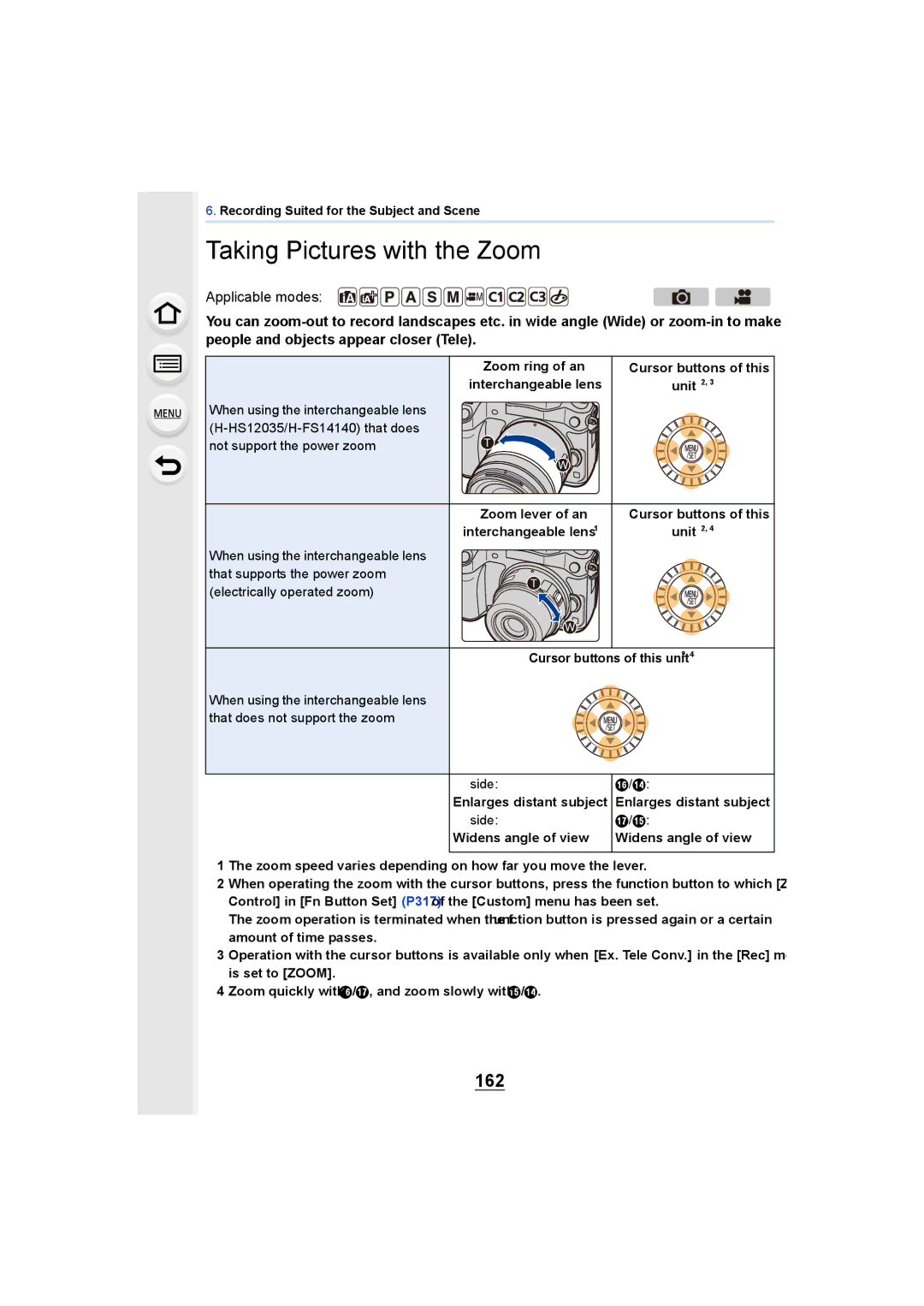 Panasonic DMCGH4KBODY, DMCGH4YAGH owner manual Taking Pictures with the Zoom, 162 