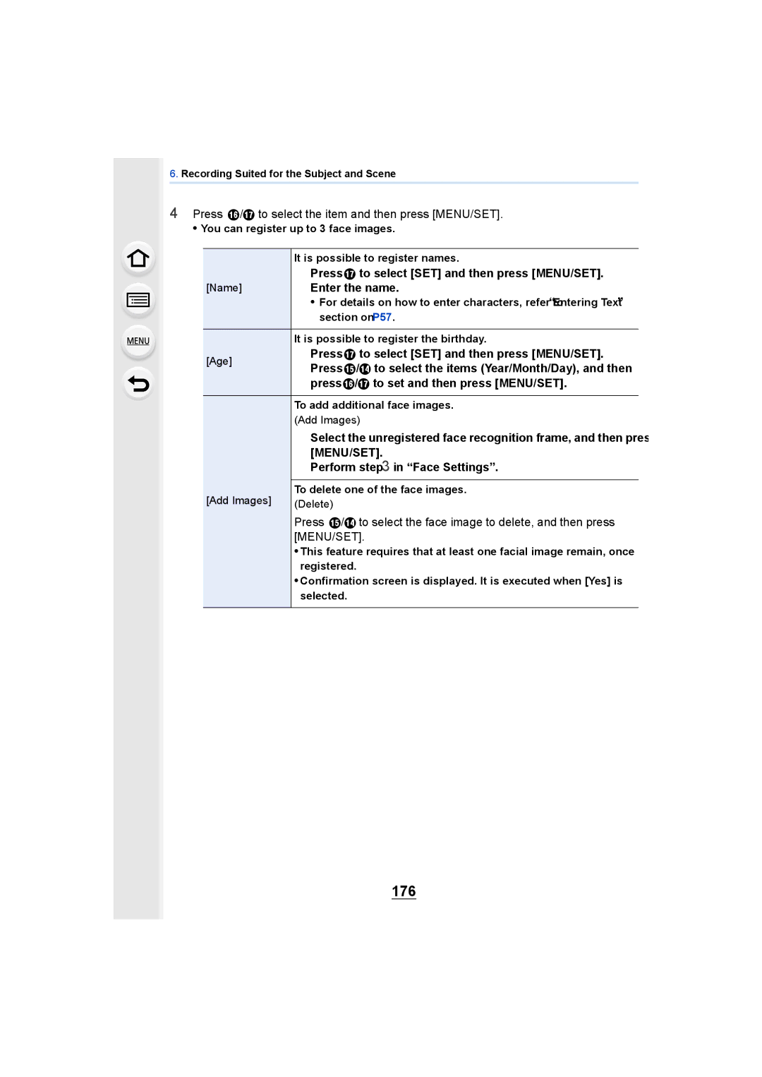 Panasonic DMCGH4KBODY, DMCGH4YAGH owner manual 176, Press 4 to select SET and then press MENU/SET, Enter the name 