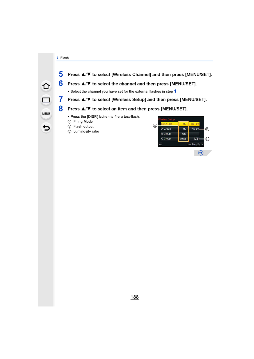 Panasonic DMCGH4KBODY, DMCGH4YAGH owner manual 188, Press 3/ 4 to select the channel and then press MENU/SET 