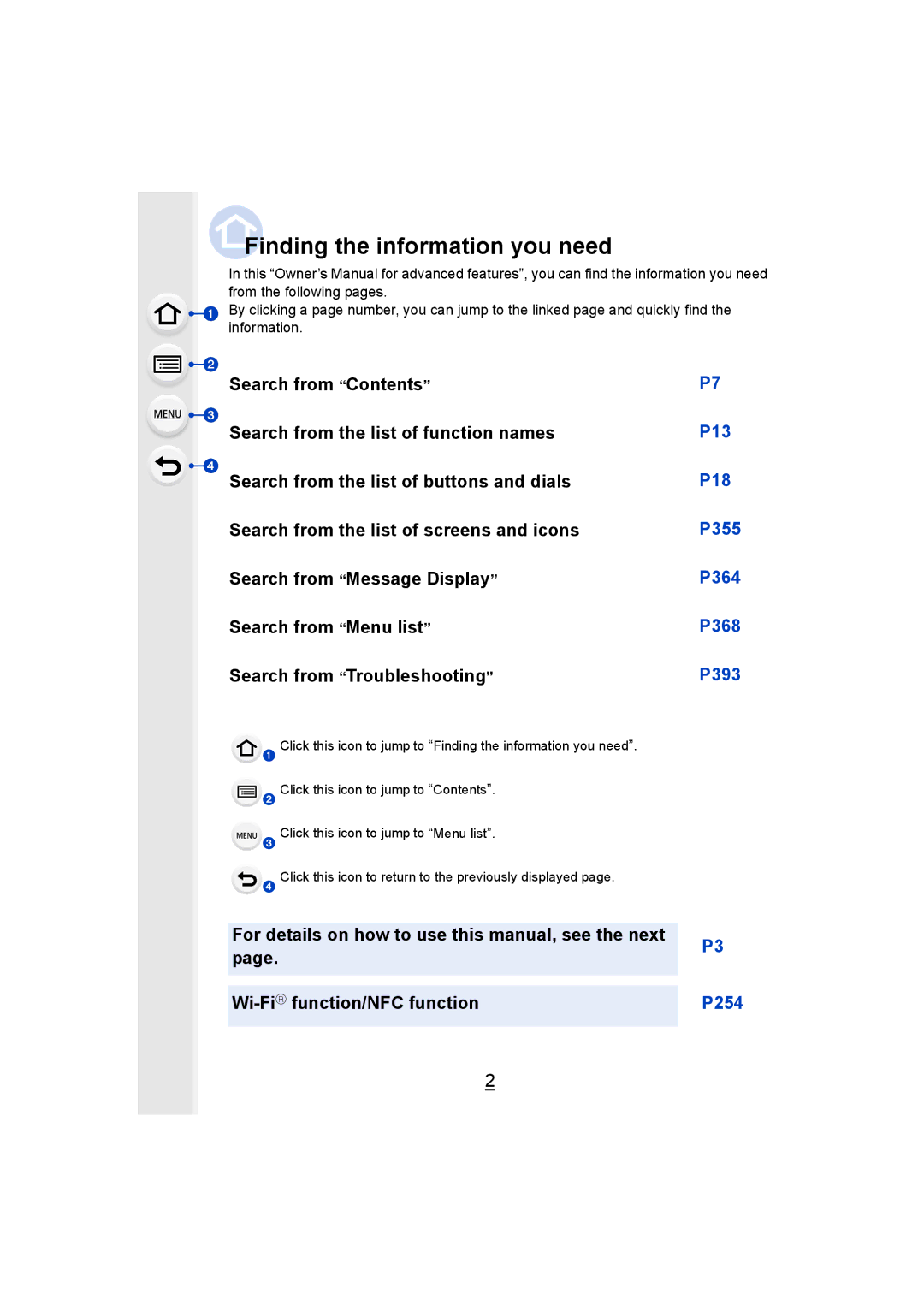 Panasonic DMCGH4KBODY, DMCGH4YAGH owner manual Finding the information you need 