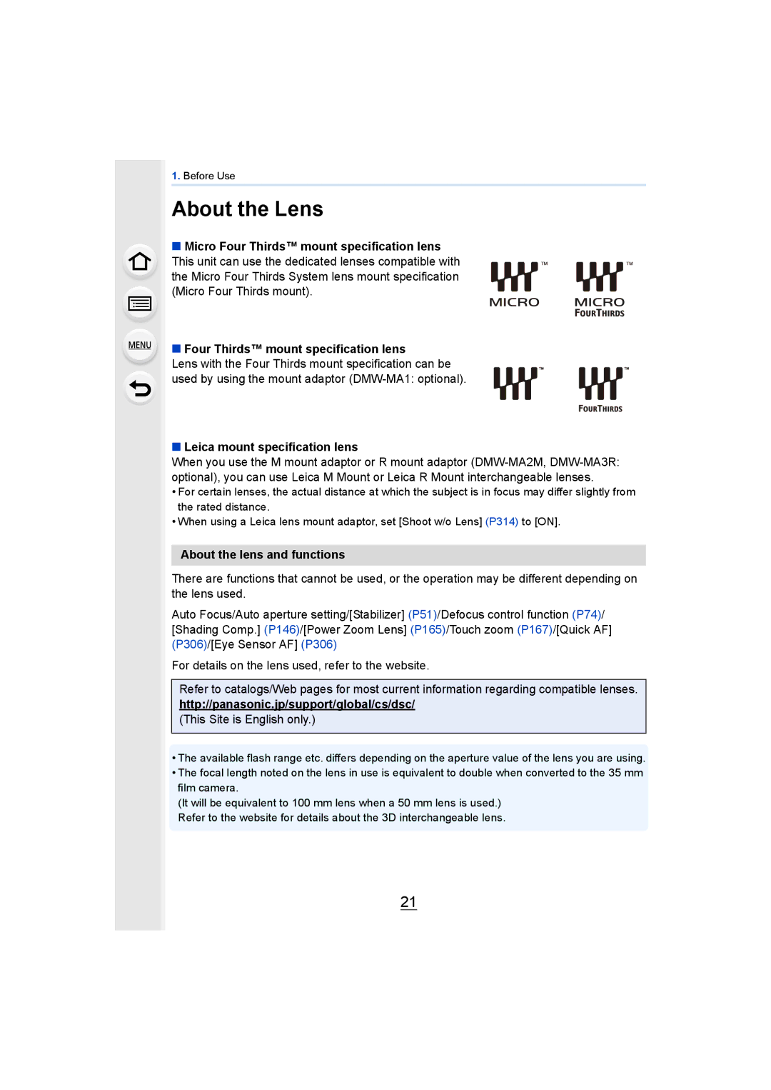 Panasonic DMCGH4YAGH, DMCGH4KBODY owner manual About the Lens 