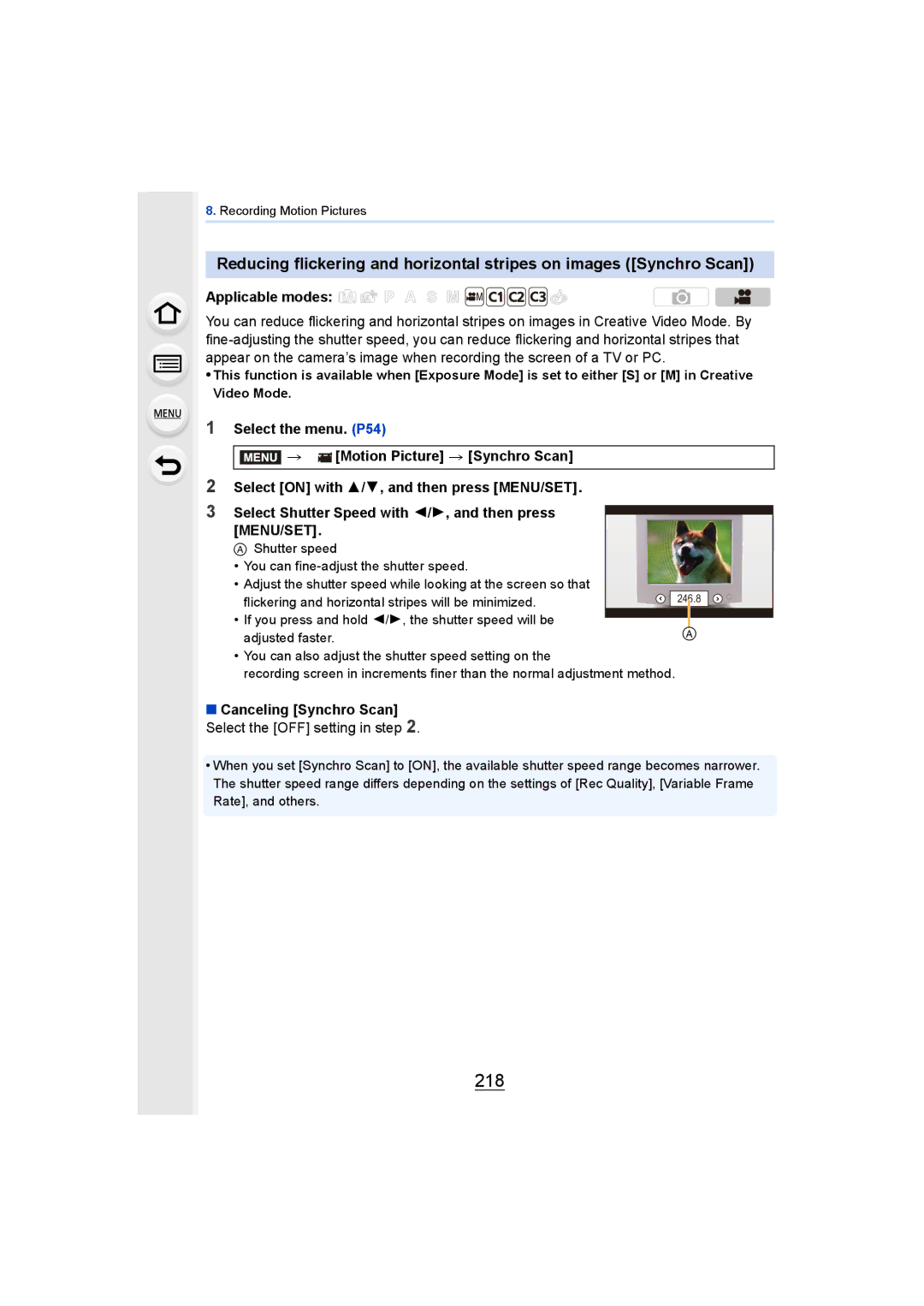 Panasonic DMCGH4KBODY, DMCGH4YAGH owner manual 218, Canceling Synchro Scan, Select the OFF setting in step 