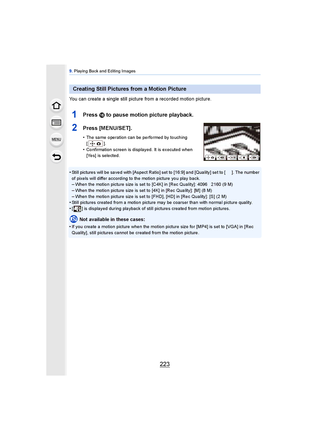 Panasonic DMCGH4YAGH, DMCGH4KBODY owner manual 223, Creating Still Pictures from a Motion Picture 