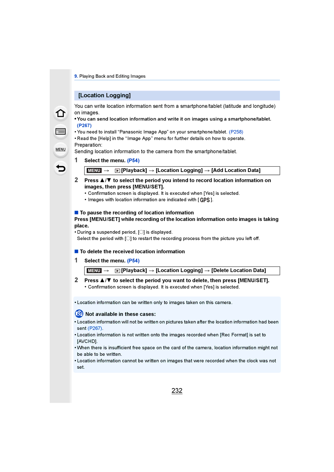 Panasonic DMCGH4KBODY, DMCGH4YAGH owner manual 232, Location Logging 