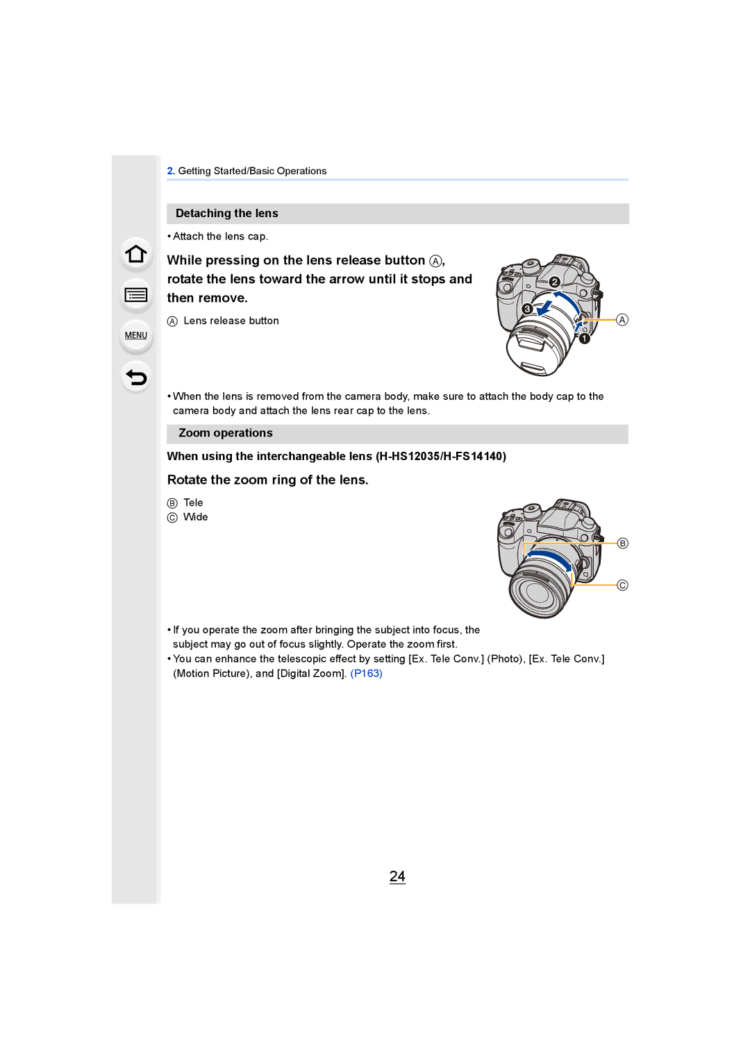 Panasonic DMCGH4KBODY, DMCGH4YAGH owner manual Rotate the zoom ring of the lens, Detaching the lens 