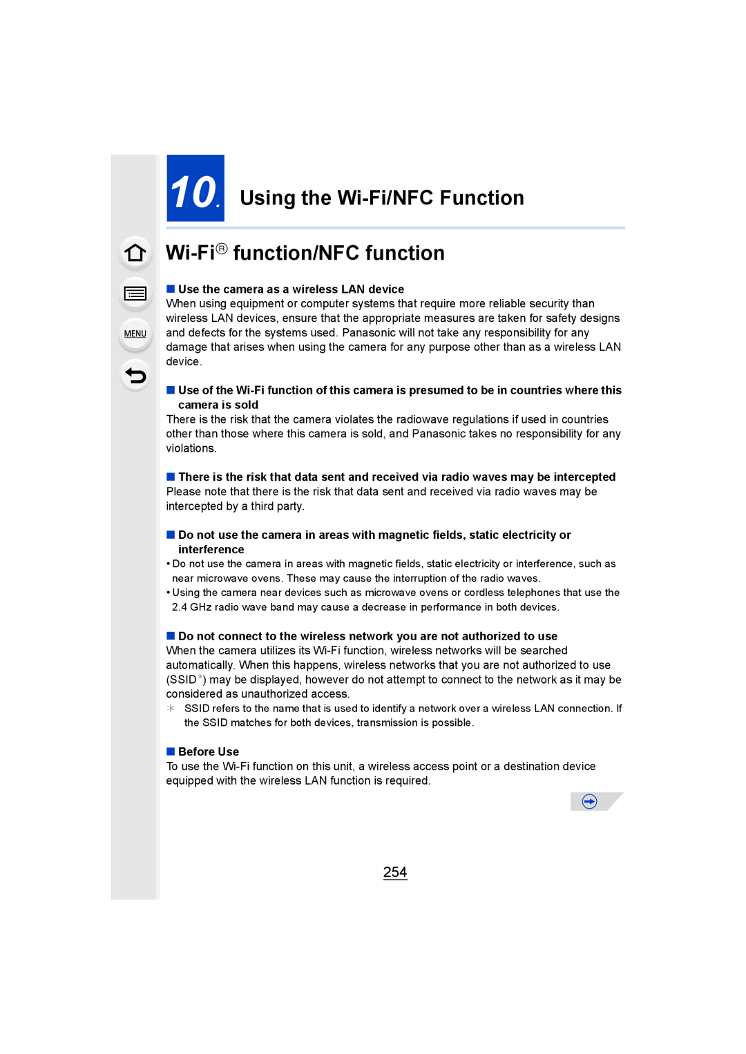 Panasonic DMCGH4KBODY Using the Wi-Fi/NFC Function Wi-FiRfunction/NFC function, 254, Camera is sold, Before Use 