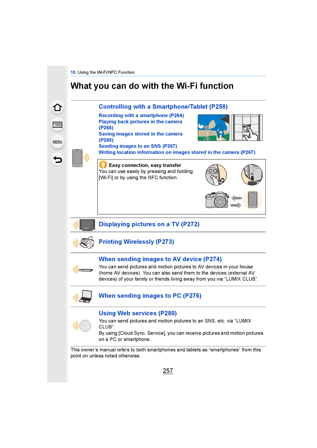 Panasonic DMCGH4YAGH, DMCGH4KBODY owner manual What you can do with the Wi-Fi function, 257, Easy connection, easy transfer 