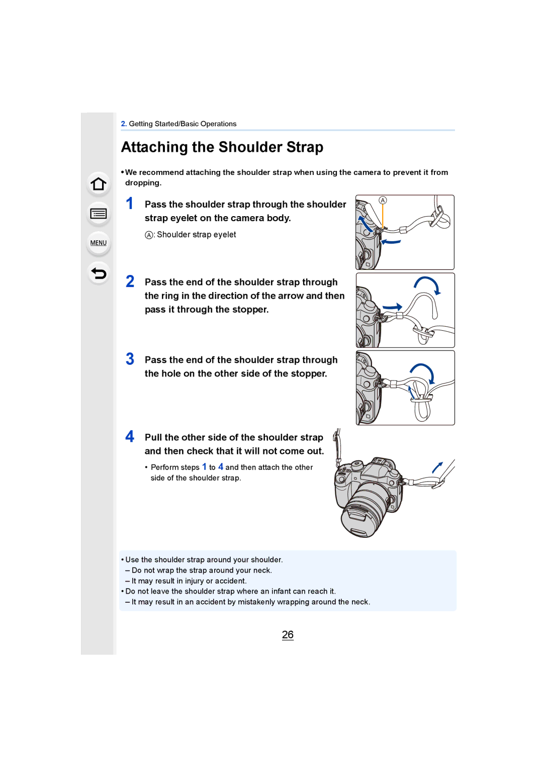 Panasonic DMCGH4KBODY, DMCGH4YAGH owner manual Attaching the Shoulder Strap, Shoulder strap eyelet 