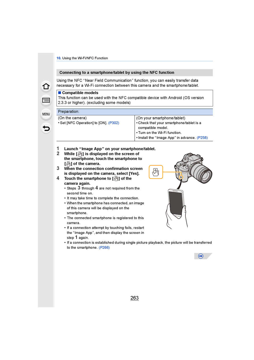 Panasonic DMCGH4YAGH 263, Connecting to a smartphone/tablet by using the NFC function, Camera, Touch the smartphone to 