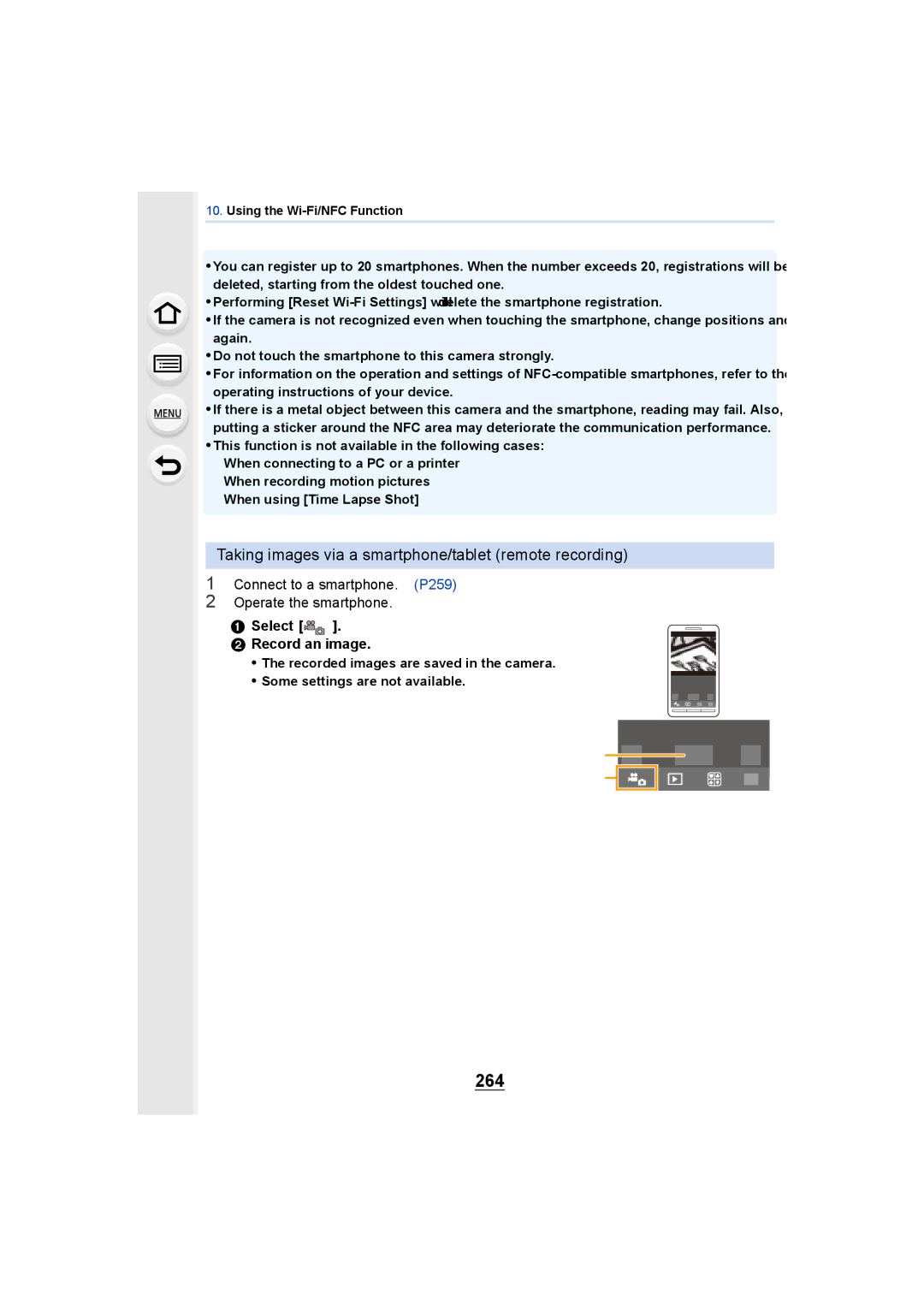 Panasonic DMCGH4KBODY, DMCGH4YAGH 264, Taking images via a smartphone/tablet remote recording, Select Record an image 