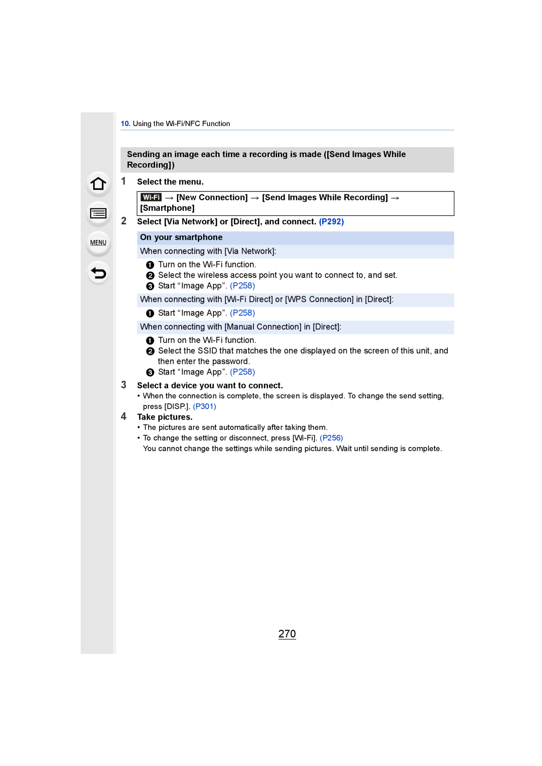 Panasonic DMCGH4KBODY, DMCGH4YAGH owner manual 270, Select a device you want to connect, Take pictures 