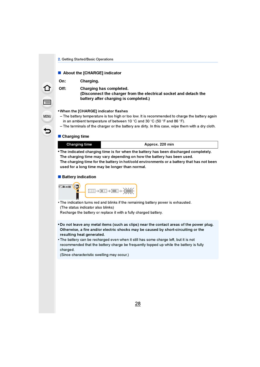 Panasonic DMCGH4KBODY, DMCGH4YAGH owner manual Battery after charging is completed, Charging time, Battery indication 