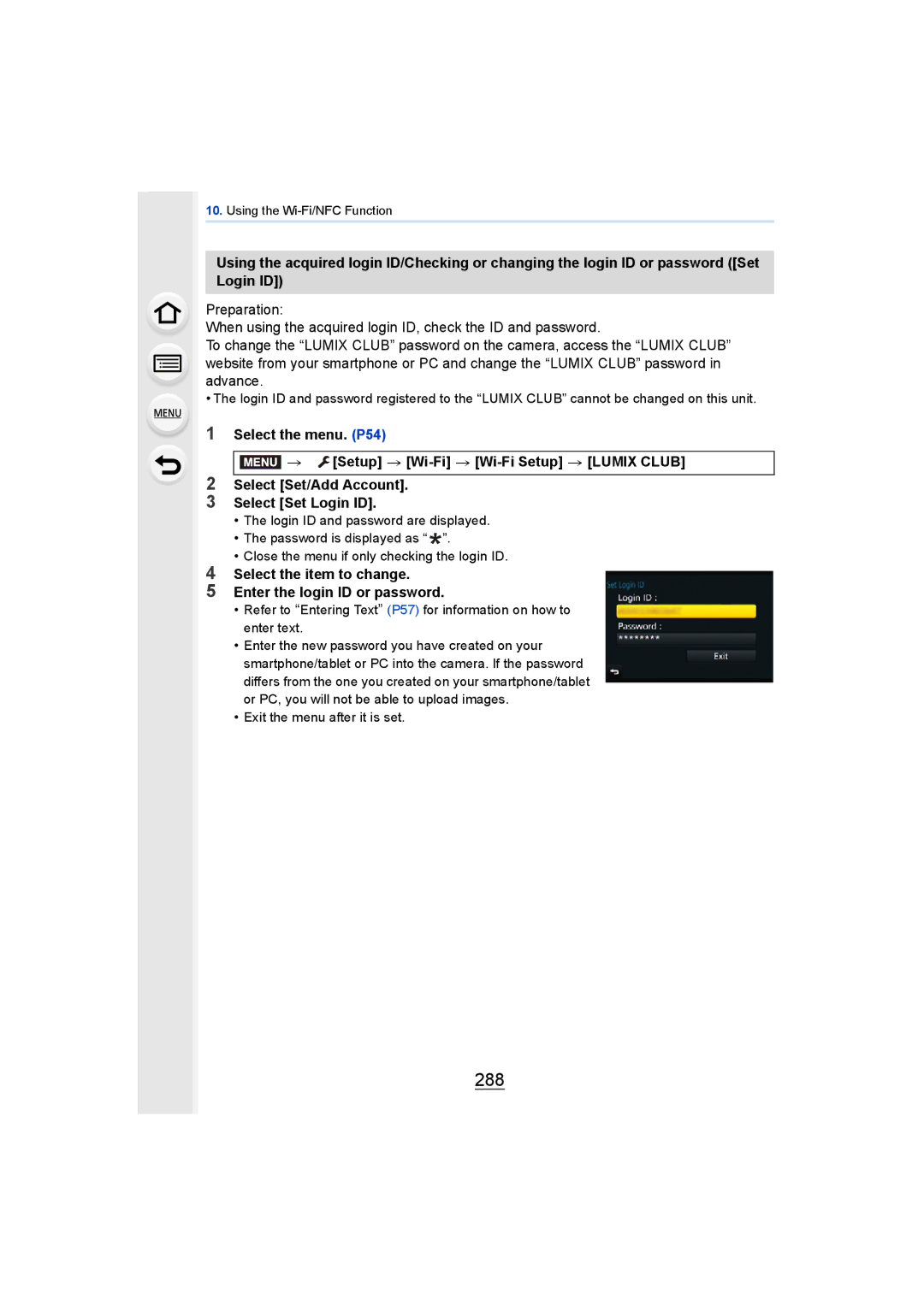 Panasonic DMCGH4KBODY, DMCGH4YAGH owner manual 288, Select the item to change Enter the login ID or password 