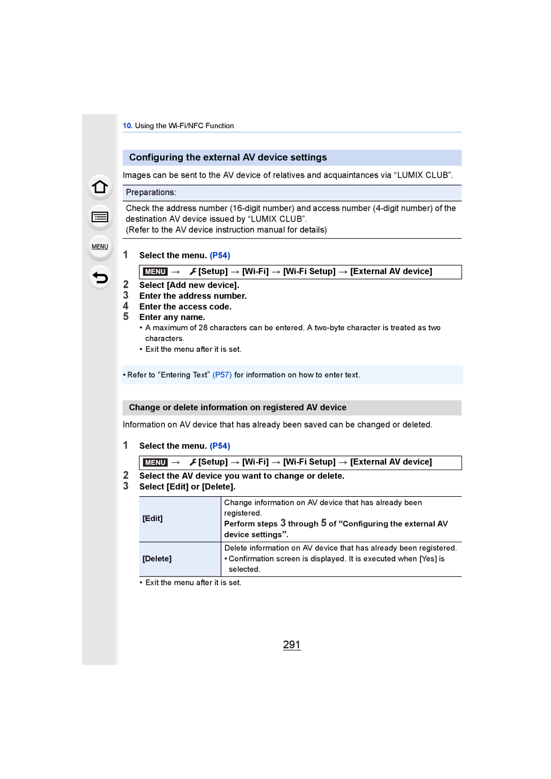 Panasonic DMCGH4YAGH, DMCGH4KBODY owner manual 291, Configuring the external AV device settings 