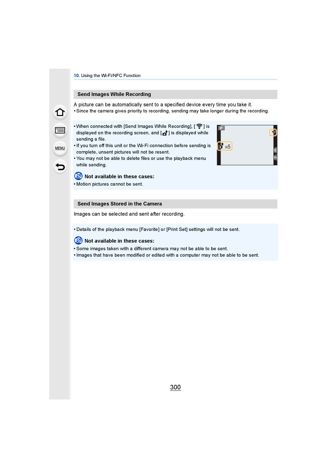 Panasonic DMCGH4KBODY, DMCGH4YAGH owner manual 300, Send Images While Recording, Send Images Stored in the Camera 