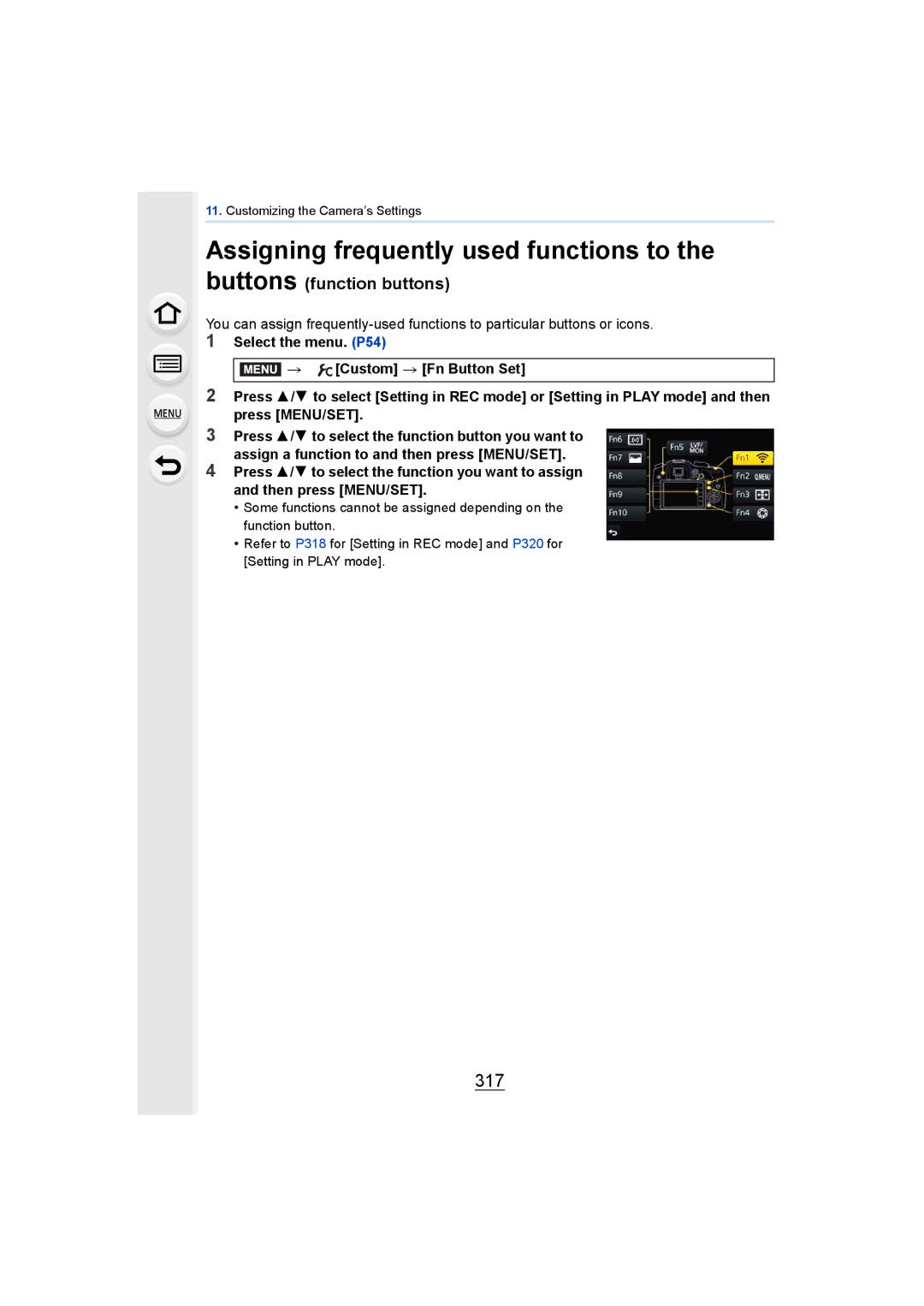 Panasonic DMCGH4YAGH, DMCGH4KBODY owner manual Assigning frequently used functions to the buttons, 317 