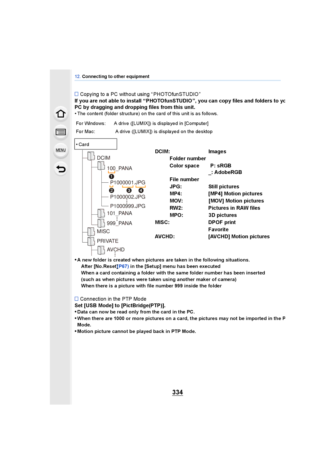 Panasonic DMCGH4KBODY, DMCGH4YAGH owner manual 334, Copying to a PC without using PHOTOfunSTUDIO 