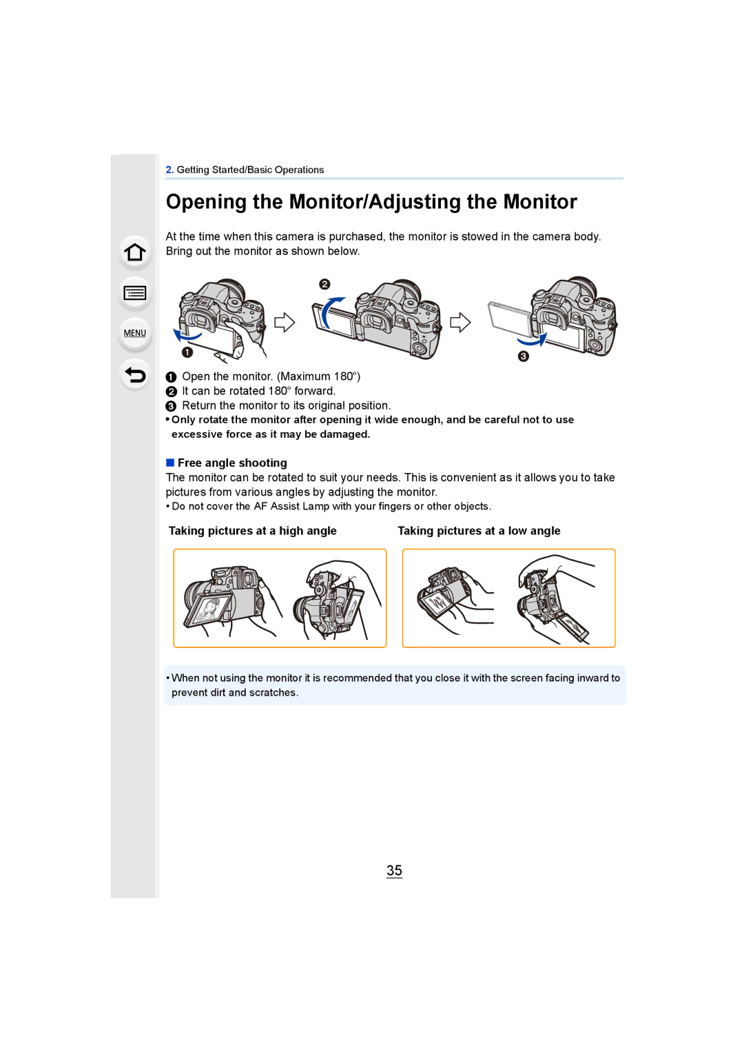 Panasonic DMCGH4YAGH, DMCGH4KBODY owner manual Opening the Monitor/Adjusting the Monitor, Free angle shooting 